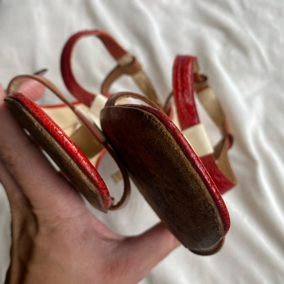 Kate Spade Red and Brown Heels with T-Strap Design - Picture 12 of 14